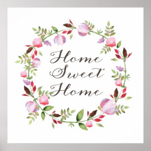 Poster Home Sweet Home dans une fleur de couronnes callig