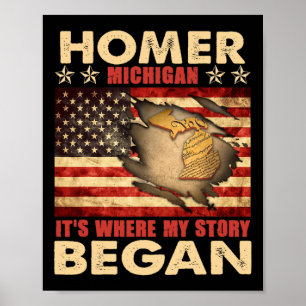 Poster Homer Michigan Usa Drapeau 4 juillet