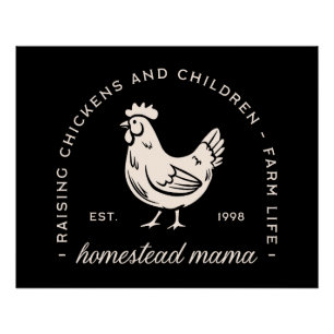 Poster Homestead maman élevant des poulets et des enfants