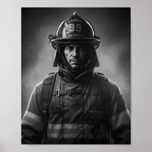 Poster Hommage aux pompiers noir et blanc Héros