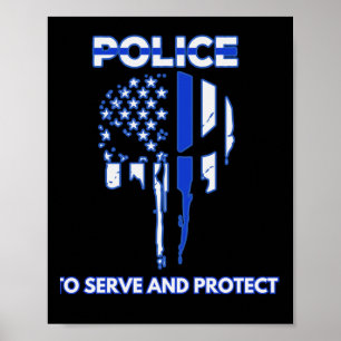 Poster Hommage De Design Crâne De Police Avec Ligne Bleue