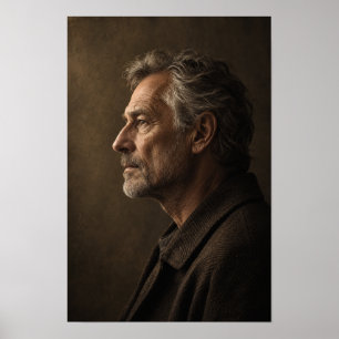 Poster Homme aux cheveux gris en profil perdu, portrait c