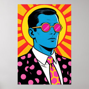 Poster Homme aux lunettes roses Pop Art