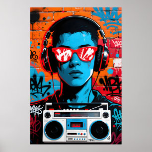 Poster Homme aux Lunettes Rouges Pop Art