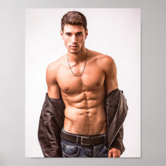 Poster Homme chaud homme sexy torse nu étudiant jeans en