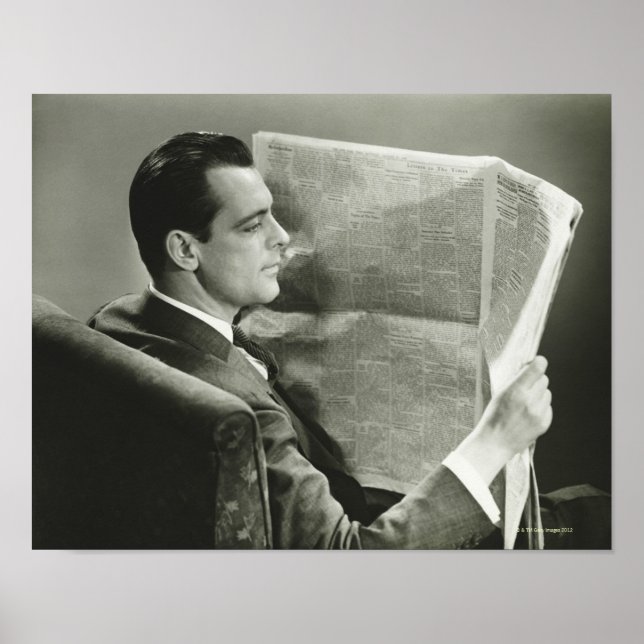 Poster Homme d'affaires lisant le journal (Devant)
