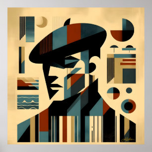 Poster Homme D'Art Moderne Du Milieu Du Siècle Portant Un