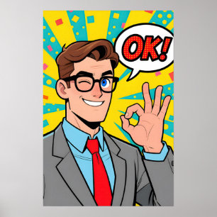 Poster Homme disant OK Pop Art