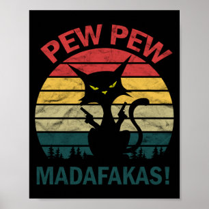 Poster Homme Drôle Chat Kitty Crazy Noir - Pew Pew
