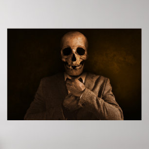 Poster Homme effrayant de crâne dans le costume