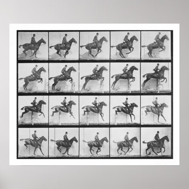 Poster Homme et cheval sautant une clôture, plaque 640 de (Devant)