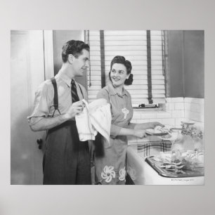 Poster Homme et femme faisant des plats