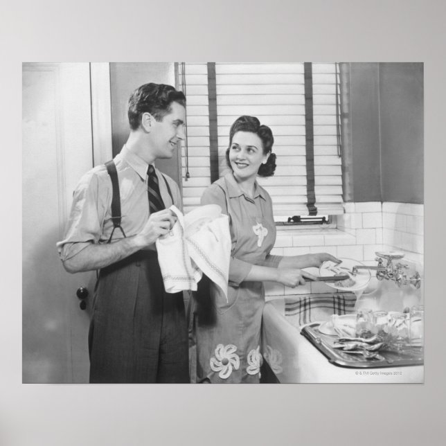 Poster Homme et femme faisant des plats (Devant)