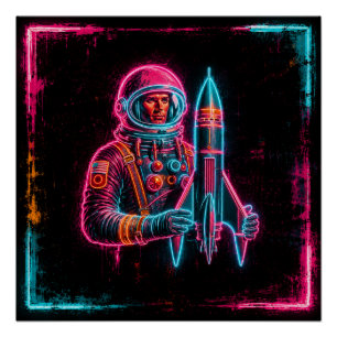 Poster Homme-fusée astronaute
