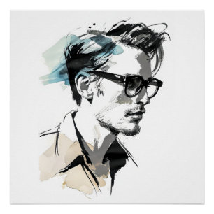 Poster Homme Hipster Dessinant