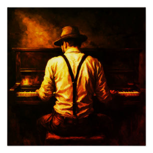 Poster Homme jouant du piano par derrière Peinture à l'hu
