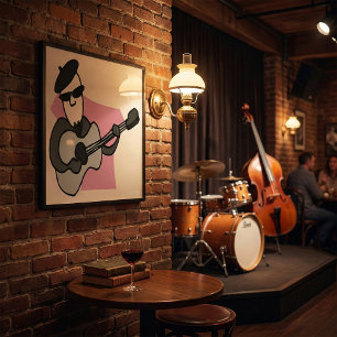 Poster Homme portant un béret jouant de la guitare acoust