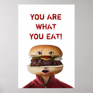 Poster Homme principal d'hamburger au-dessus de blanc