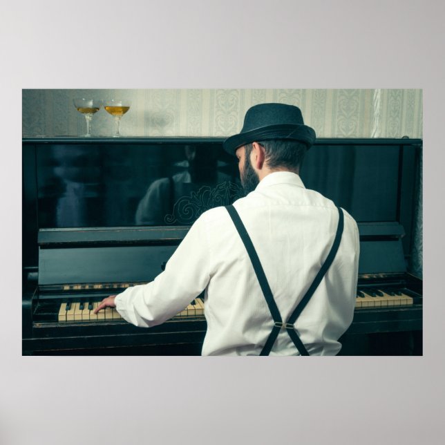 Poster Homme rétro jouant du piano et fumant (Devant)