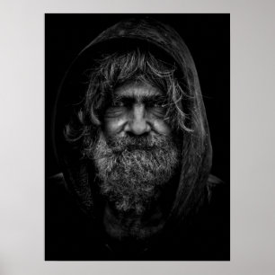 Poster Homme sans abri et sans défense en noir et blanc