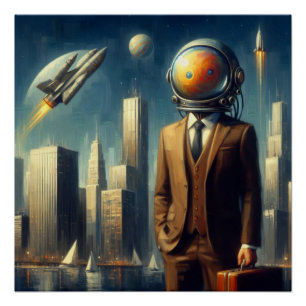 Poster Homme spatial surréaliste