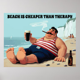 Poster Homme sur une plage avec une bière, Citation drôle