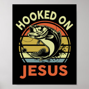 Poster Hommes Accrochés Sur Jésus Chrétien T-shirt de pêc