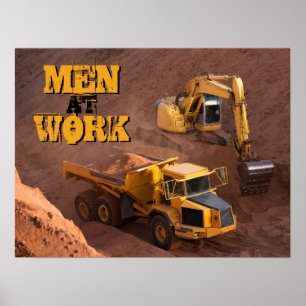 Poster Hommes au travail Tracteur et Camion de vidange