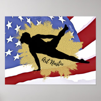 Poster Hommes Gymnaste Silhouette Art - Drapeau américain