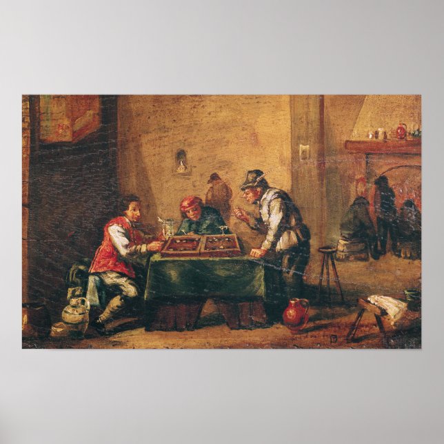 Poster Hommes jouant au jacquet dans une taverne (Devant)