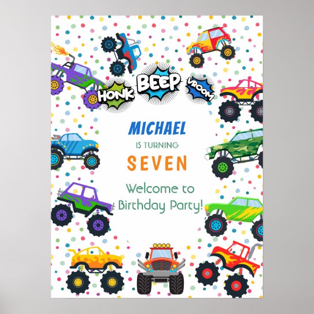 Poster Honer beep vroom monstre camion garçon anniversair (Devant)