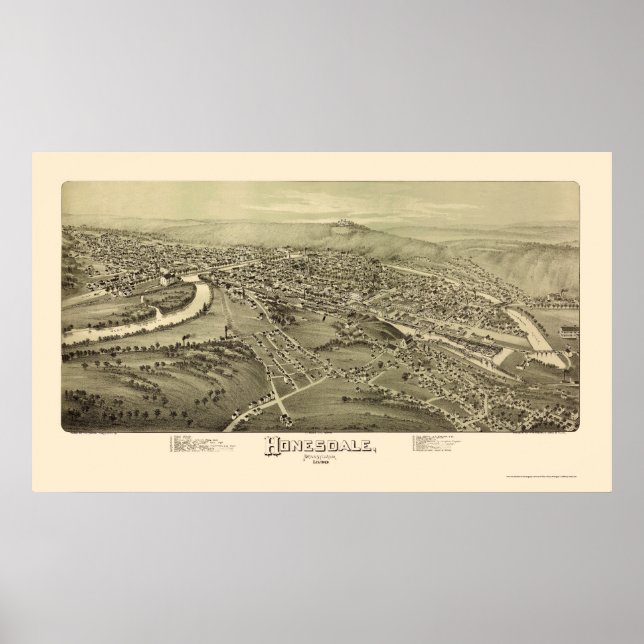Poster Honesdale, PA Carte panoramique - 1890 (Devant)