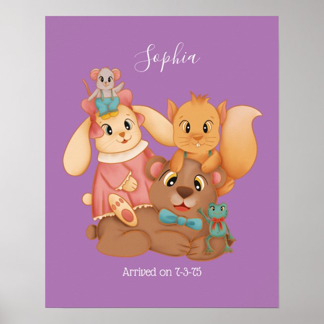 Poster Honey Bear & Friends, DIY Name White Script (Devant)