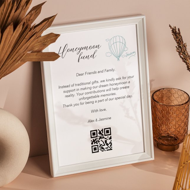 Poster Honeymoon Wish Qr Code Voyage Fonds Demander un ca (Honeymoon Wish Qr Code Travel Fund Request Gift Poster)