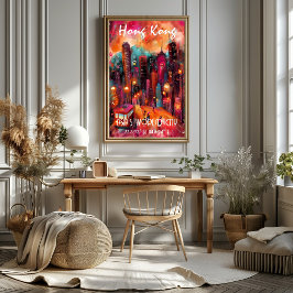 Poster Hong Kong Arte Contemporáneo en Colores Vibrantes