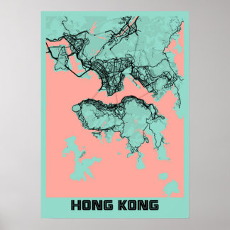 Poster Hong Kong - Carte de la ville de Hong Kong