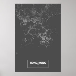 Poster Hong Kong, Chine (blanc sur noir)