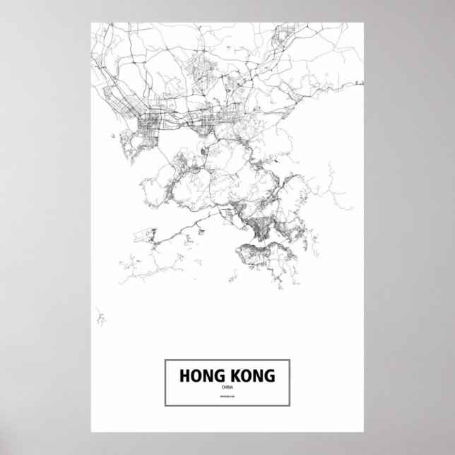 Poster Hong Kong, Chine (noir sur blanc) (Devant)
