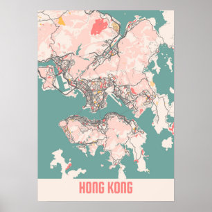 Poster Hong Kong - Hong Kong Carte de la ville de Chalk