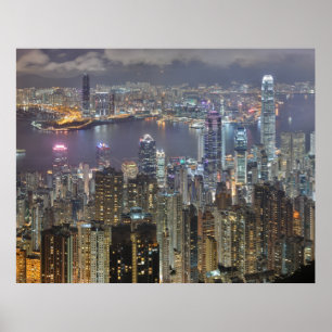 Poster Hong Kong Skyline à l'affiche de nuit