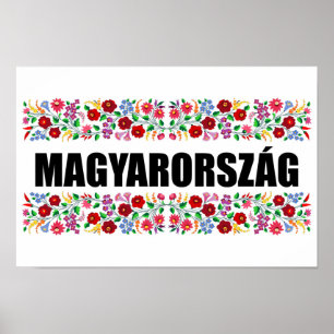Poster hongrie nom du symbole du pays texte motif folklor