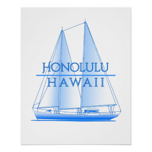 Poster Honolulu Côtier Nautique Voile