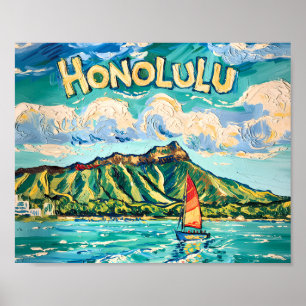 Poster Honolulu Hawaï Paysage Vintage Voyage Van Gogh