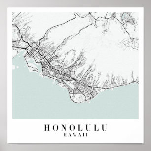 Poster Honolulu Hawaii Blue Water Street Carte