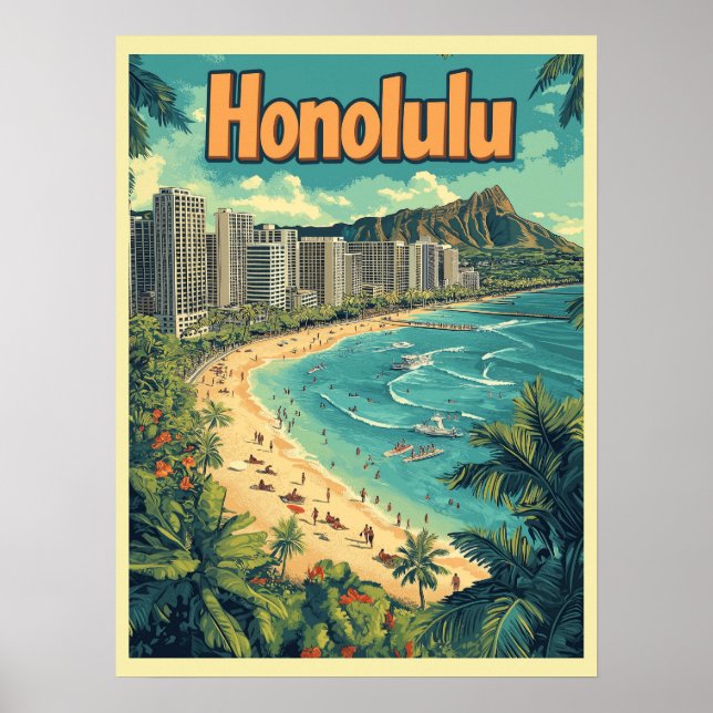 Poster Honolulu - Urban Hawaii Beach (Devant)