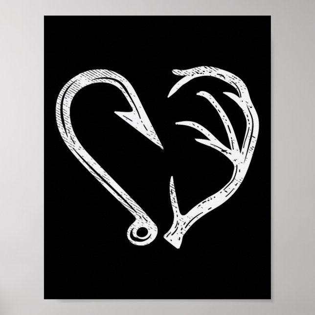 Poster Hook Antler Coeur Love Pêche Chasse Poisson Deer H (Devant)