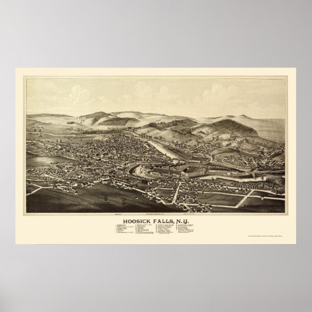 Poster Hoosick Falls, NY Carte panoramique - 1889 (Devant)