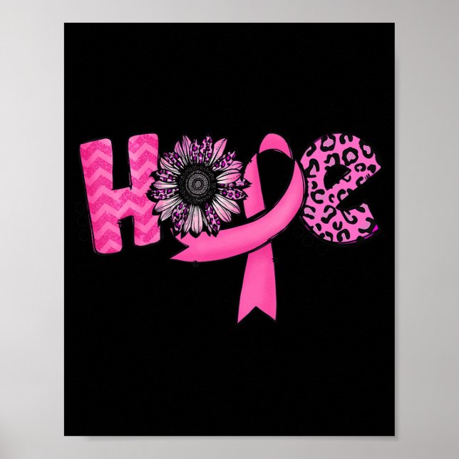 Poster Hope Pink Ribbon Leopard Sunflower Breast Cancer A (Devant)