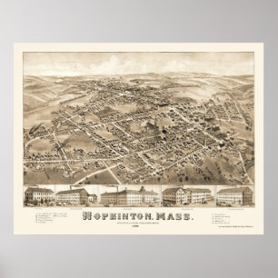 Poster Hopkinton, MA Carte panoramique - 1880