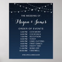 Poster Horaire du Mariage de nuit étoilé bleu de la Marin